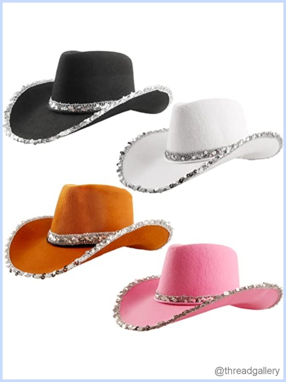 4 Pack Sequin Cowboy Hat Felt Western Cowgirl Hats Fancy Dress Adult
